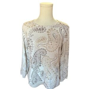 Koret Basic Cotton Blend 3/4 Sleeve Tee, Brown & Tan Paisley Print​